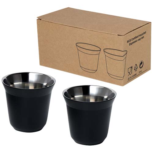 Juego de tazas para espresso de acero inoxidable de 80 ml con certificado RCS "Duo" - Imagen 2