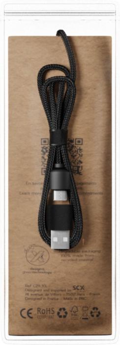 Cable de carga 5 en 1 de PET reciclado con logo retroiluminado y estuche redondo de madera "SCX.design C37" - Imagen 2