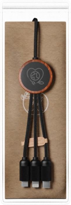 Cable de carga 5 en 1 de PET reciclado con logo retroiluminado y estuche redondo de madera "SCX.design C37" - Imagen 3