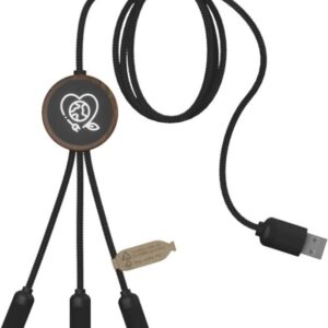 Cable de carga 3 en 1 extendido de PET reciclado con logotipo retroiluminado y estuche redondo de bambú "SCX.design C36"